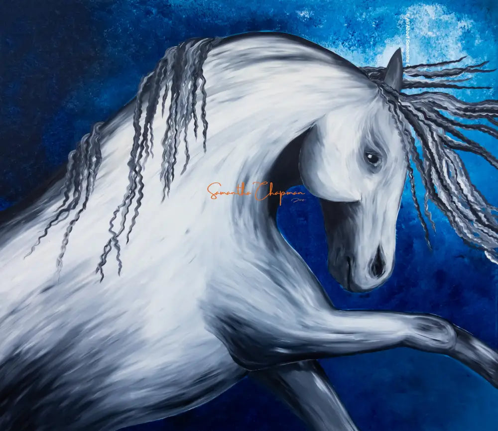 Original 48’ X Oil On Canvas Equine Painting (Starry Night)